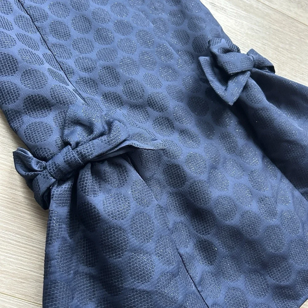 Gymboree 2014 Girls Sz 7 Holiday Shine Sparkle‎ Dot Bow Dress Navy Blue Holiday